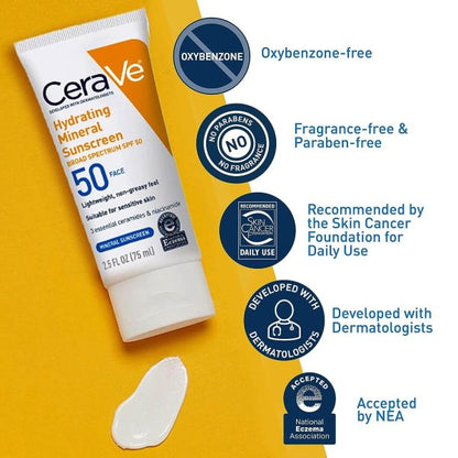 Cerave Hydrating Sunscreen SPF 50 - Broad Spectrum UV Protection (75ml)